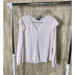 Velvet Heart White & Pink Valentine Day Heart Button Blouse Sz Large